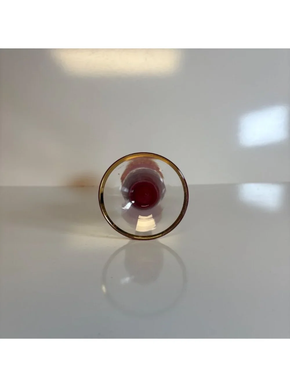Ruby Red Glass Bud Vase Gold Filigree Design Trim Vintage 10 inch Elegant Ornate